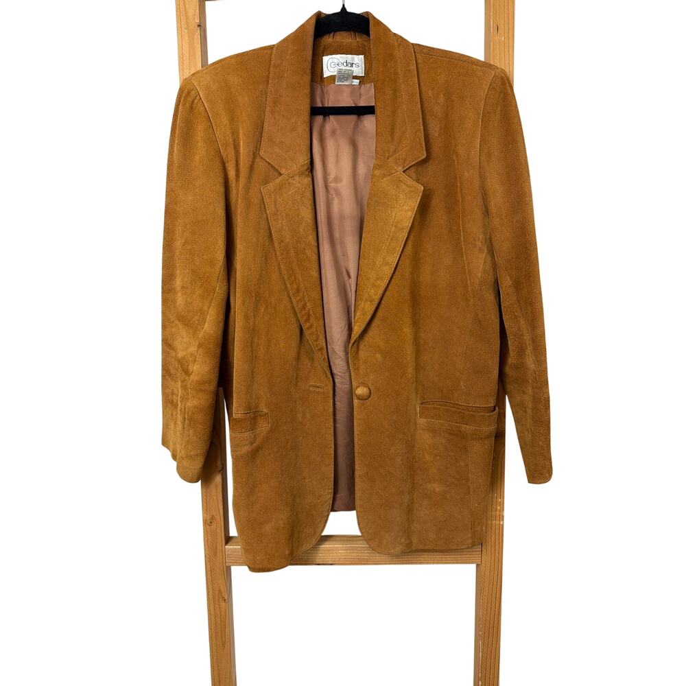 Vintage Y2K Cedars Brown Suede Leather Blazer Jacket Western Minimalist LG / XL